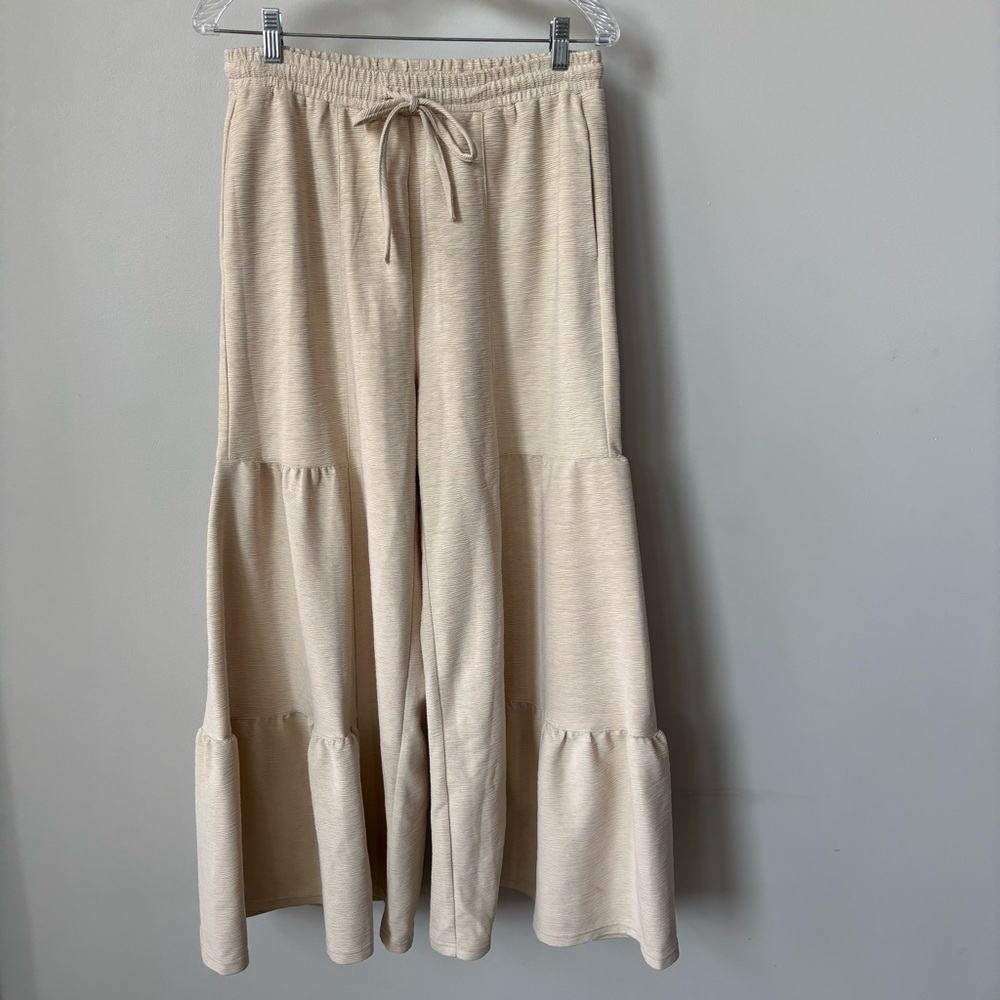 Anniewear Las Angeles Cream Wide‎ Leg Ruffle Pants Size L